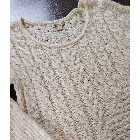Lucky Brand Ivory Cable Knit Open Stitch Sweater Sz M Wool Blend High Low Boho - Picture 4 of 10